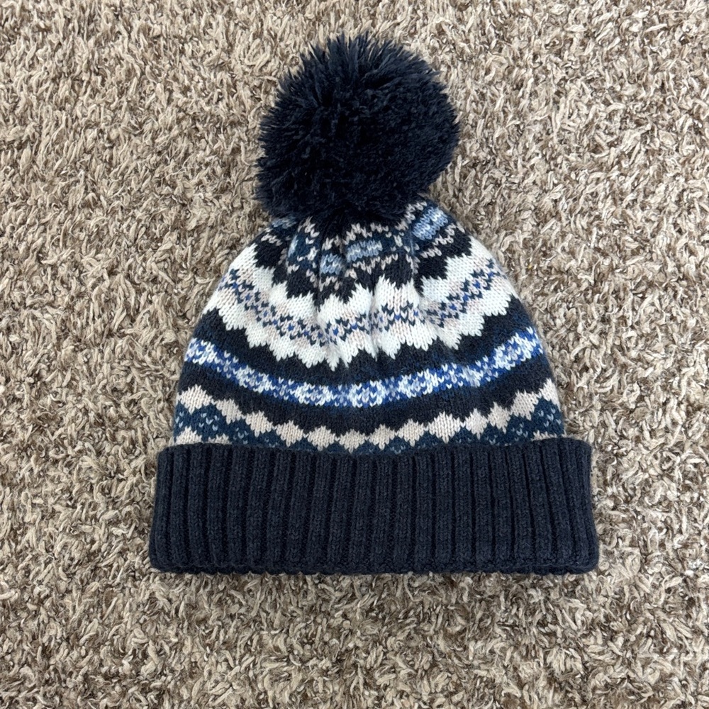 Old Navy Kids’ Navy Blue & White Fair-Isle Knit Pom-Pom Beanie